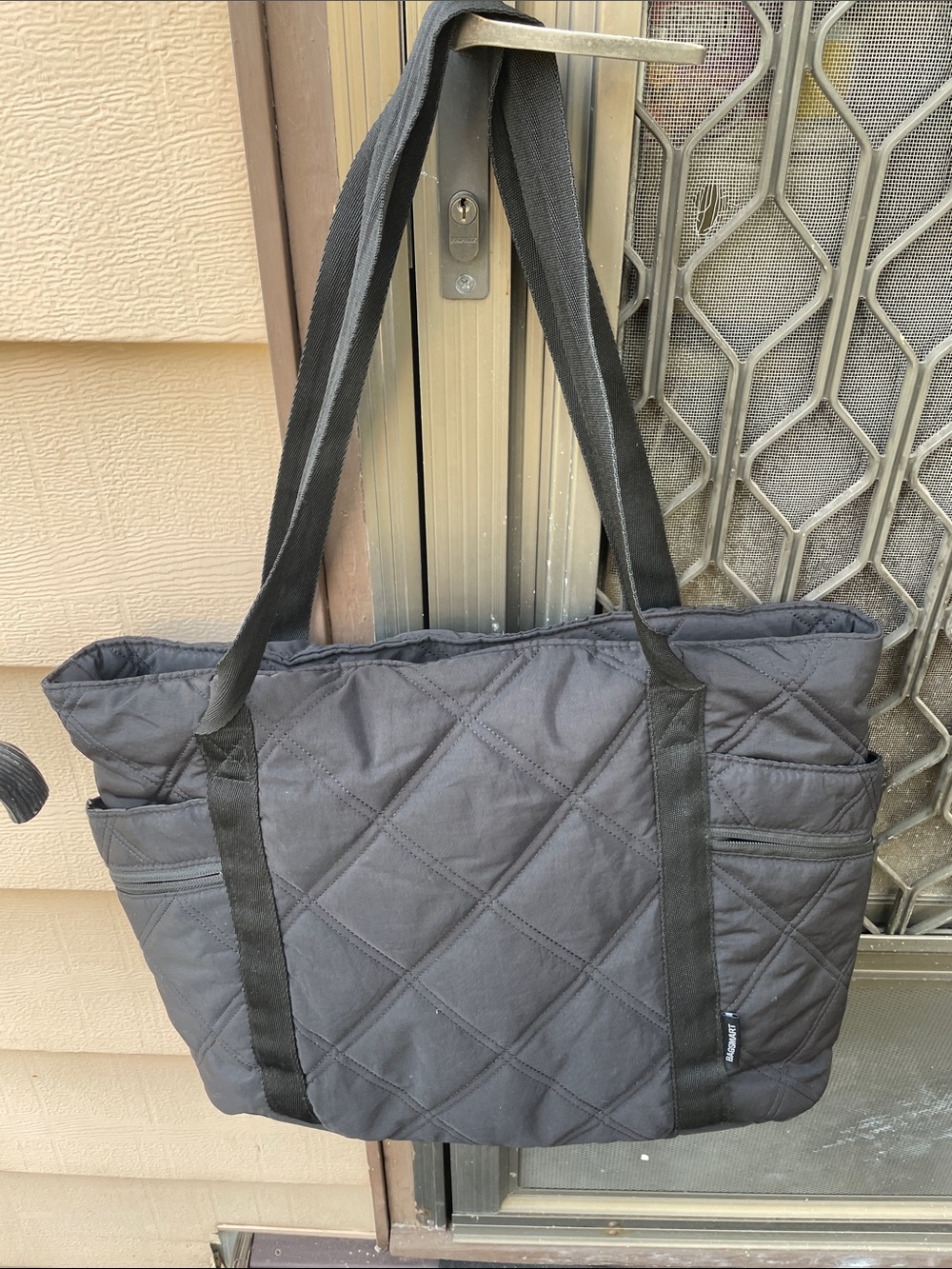 Black Quilted Tote Bag with Long Shoulder Straps